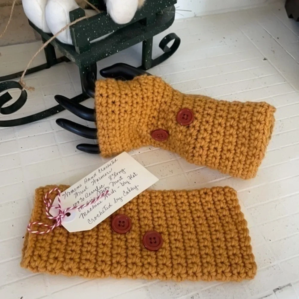 Handmade Texting Gaming Fingerless Gloves Sunflower Yellow Buttons Gift